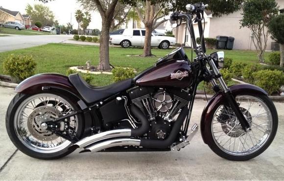 New additions to the Train...Heartland 180 Wide Tire...Harrison Specialties Led turn signals...14" Wild1 Outlawz...Arlen Ness Black Oval Mirrors...Black Powder coated Lower tubes