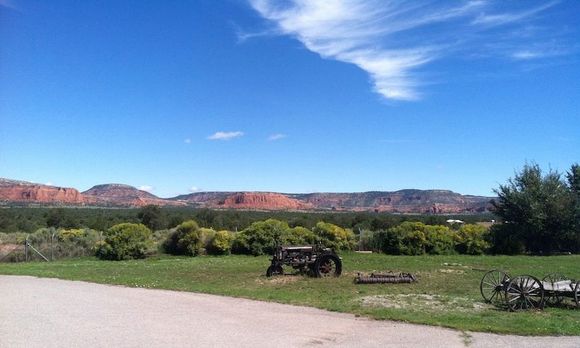 antique tractor at the continental divide in arizona