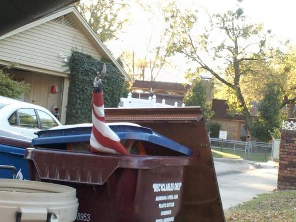 10-31-12.  This American Flag was found in garbage can by one of my Facebook friends two days ago.  My FB friend rescued the flag.