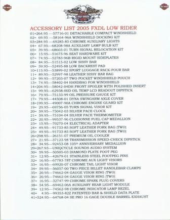 ACCESSORY LIST FOR MY 2005 LOW RIDER