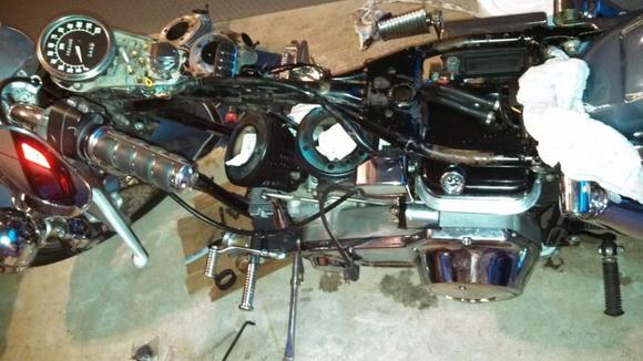 Top view down, after yanking seat, tanks, heads, rockerboxes, exhaust.