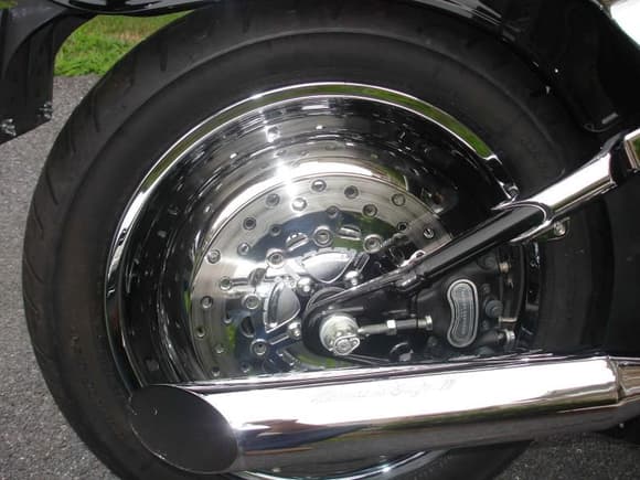 Deuce rear wheel with fins machined off then chrome plated. Lightningstar rotor polished.