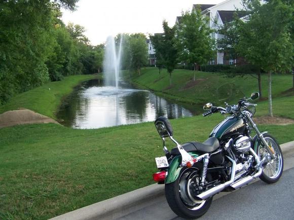 In front of the fountain at our apartments.