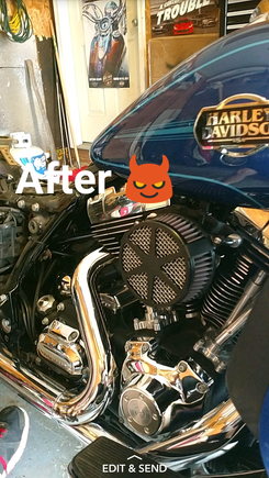 Got intake done, mirrors in and faring mirrors out, 6x9s in the bags and 4ch amp in, and lowered it 2" successful day!