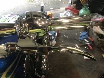 this is new grip, and lever setup, I change my mind alot!!! have 2 new sets for sale in package, the comfort set with rubber inlays, and another deep groove billet Arlen ness, 120 shipped, brand new in package!!!!...cheapest is 149, for those guys, other 90 shipped, think 110 or so cheapest for those,,