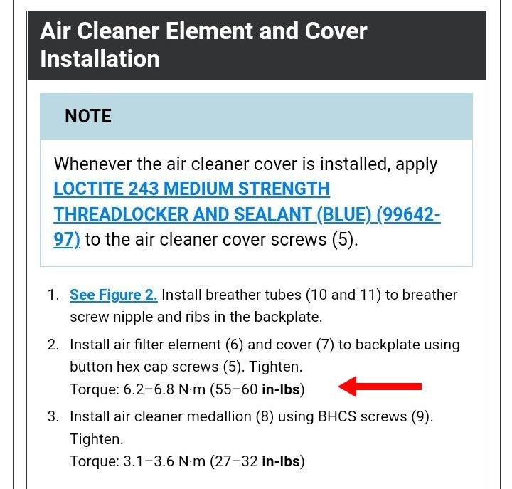 Air cleaner bolt 923 torque - Harley Davidson Forums