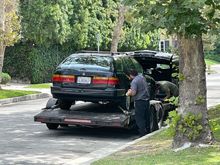 Only just barely made it onto the truck bed. It is getting hauled off by Magnetomotive to receive its electric motor transplant...