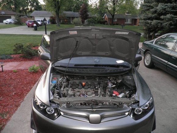 Under the hood: Weapon R intake manifold, Weapon R Header, AEM cold air intake, P2R throttle body spacer, Denso 1 step colder iridium spark plugs