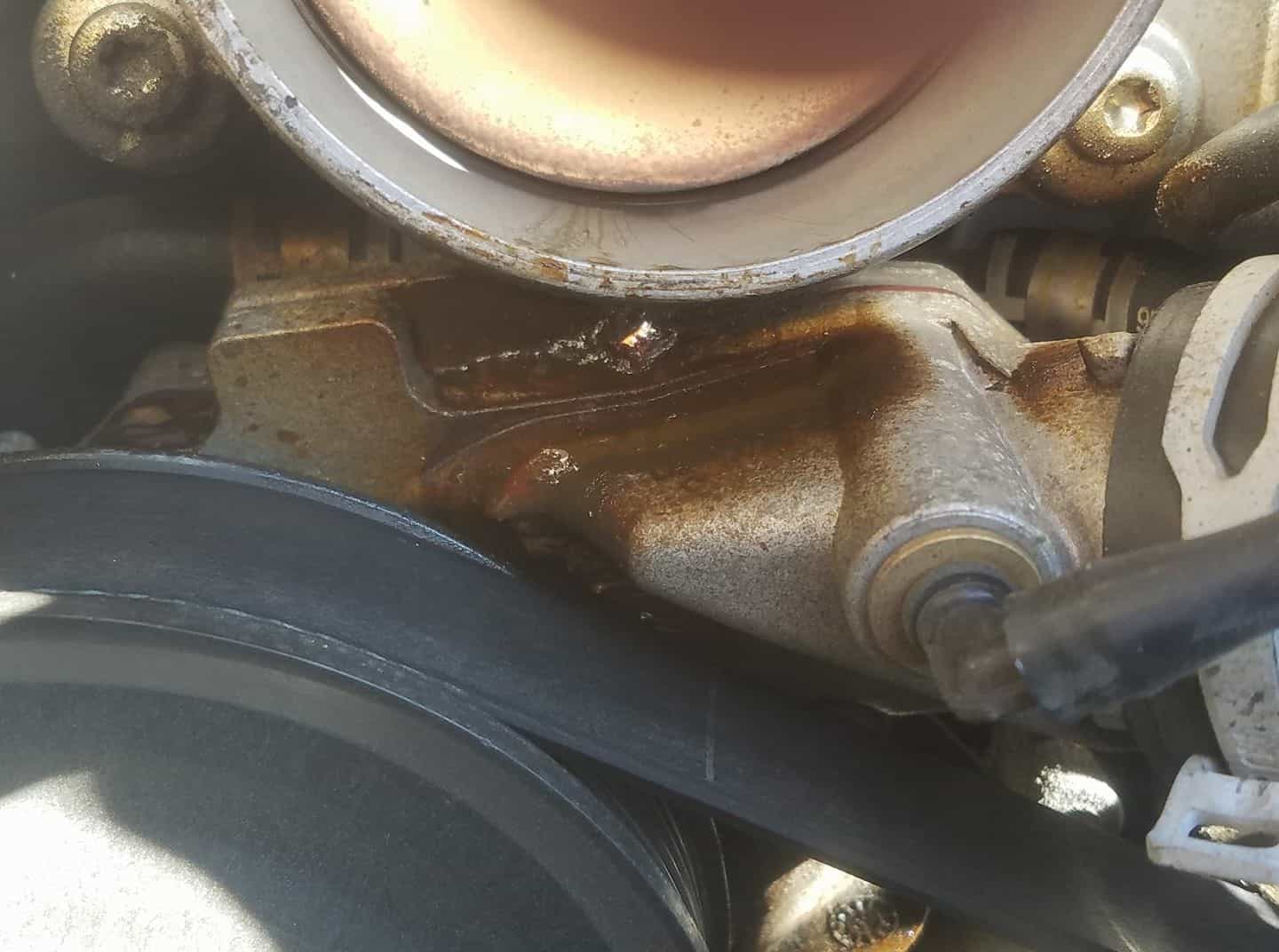coolant leaking from water pump pulley