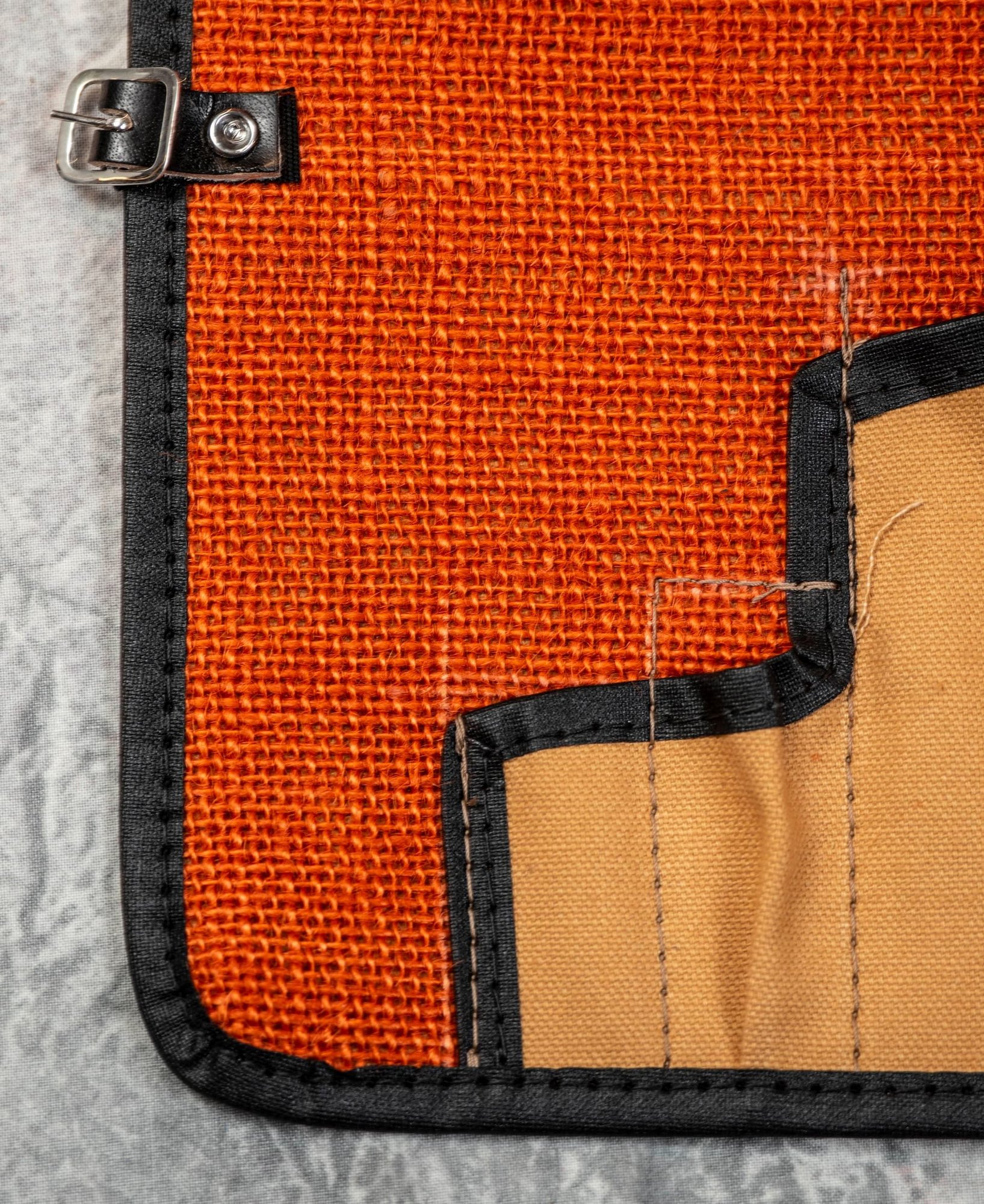 Detail showing the materials and the quality of stitching. This includes the correct stitch length as was done by the factory.