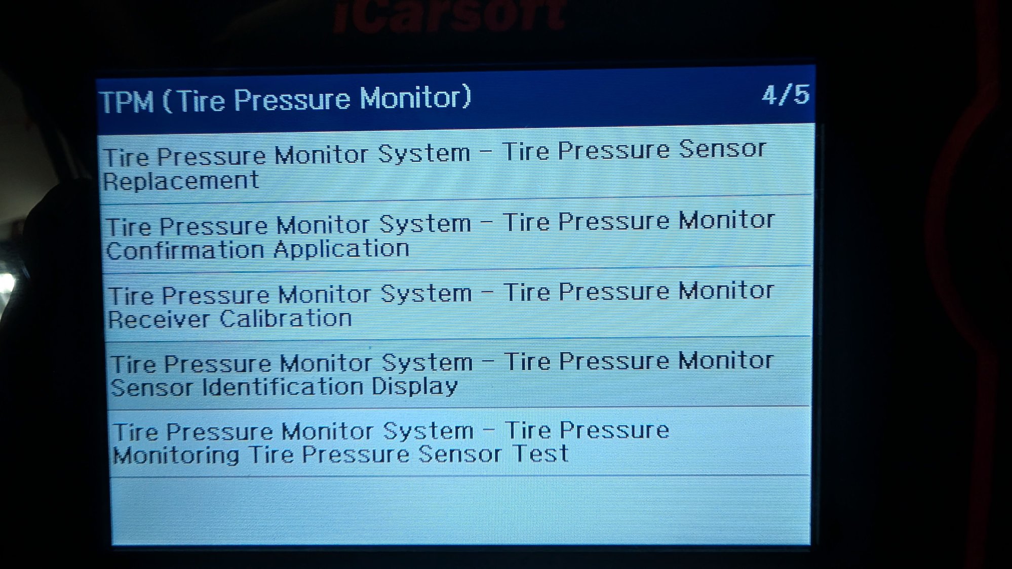 IcarSoft screen for TPM and 4th option that gives me communications failure