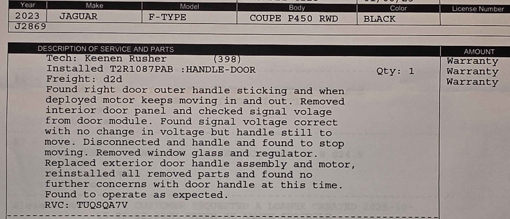 Door handle problem resolution.