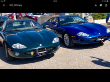 XKRs are ultra rare in Italy so seeing two together is  worthy of a photo. Mine is the blue one.