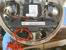 Location of the microphone in header console.  Cable run in front of header, down interior of A-pillar, across the top of the driver footwell into the console.