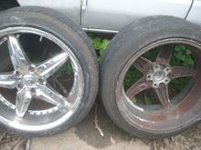 Showing front and back of two wheels.