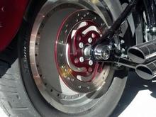After I sheared all 5 pulley bolts, they replaced the rear wheel with a stock Fatboy wheel. I took this pic before the replacement chrome Twister came in.