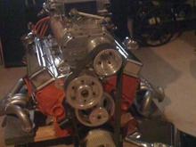 SB Chevy 350 B&amp;M 250 blower, dual 750 cfm Holley carbs and snorkel... not a good coffee table