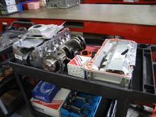So, here is the engine in all of its component pieces.  I would love to take credit for it but, Turnkey Engines in Oceanside California built it for me.  We met several time throughout the process, i provided specs and goals for the engine, and they handled the specialty machining, powdercoating, final assembly, and dyno testing and tuning.  A great group of guys to work with!