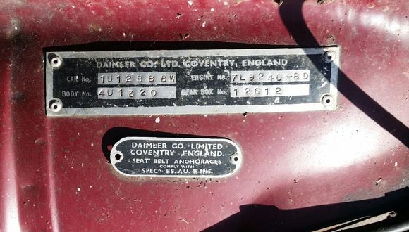 1969 Daimler sovereign chassis plate