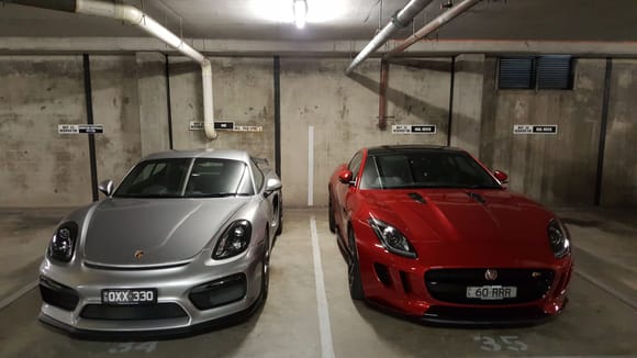 I parked next to this Cayman GT4 for the picture.  I have to say the GT4 looks like something I would have put together playing Need for Speed Most Wanted back in 2005.  So I love it, but not as much as the Jag.