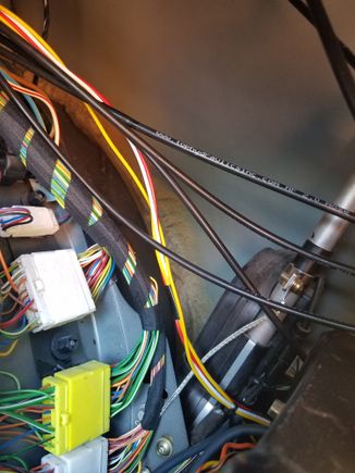 wire loom that was ran from switches to trunk,  white,  red and yellow from rocker switch,  additional yellow to latch solenoid