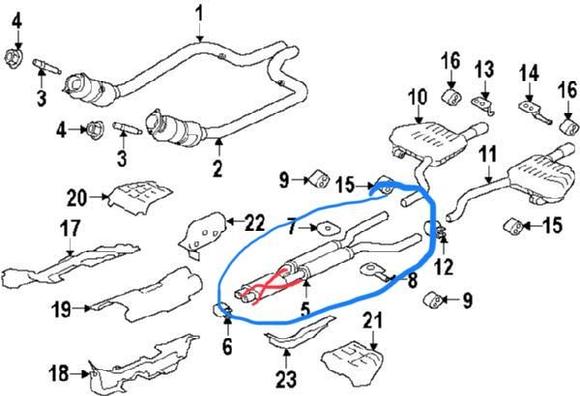 Clamp to clamp, no.5 removes. Fabricate a X pipe to replace the centre muffler. Custom 2 shorter resonator on 2.5in ss pipe.