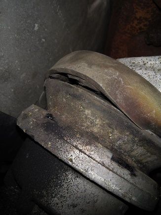 Here is my right engine mount that is also busted, second reason I am waiting on cooler hose. Good new is driver side looks better.