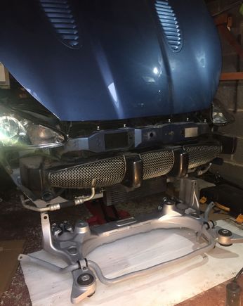 Subframe ready to raise. New Vee Mounts. refurbed front bushes. Sway bar and brackets recoated and Polybushed.