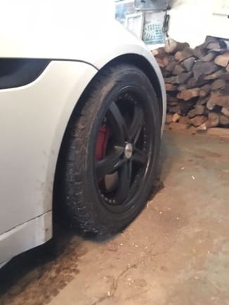 TSW Jarama rims are offset 40 millimeters. That puts their faces slightly outboard of the OEM wheels. These 245-45-19s clear the front fenders just fine, even at full lock while turning to enter a driveway.
