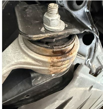 I noticed a bit of oil drops on the garage floor. fortunately, it was just this hydra bush and not an engine seal…