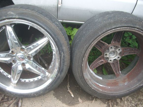 Showing front and back of two wheels.
