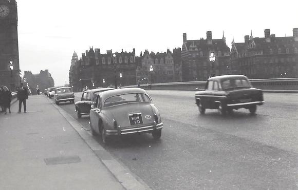 1961 Jaguar MKII  Tag: KBW1D
Left hand drive.
London 1967