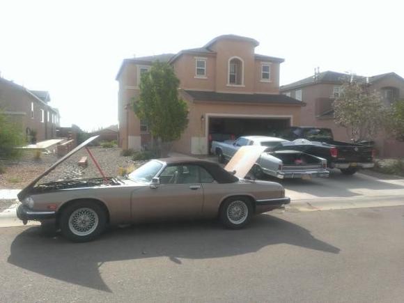Here the XJS is undergoing a bit of maintenance.  A lady drove by and stopped.  She looked somewhat aroused as she said, "that is a beautiful car".  After a bit of fast orgasmic breathing (on her part) she drove on.  If you need viagra, you have never driven a Jaguar.
