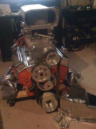SB Chevy 350 B&amp;M 250 blower, dual 750 cfm Holley carbs and snorkel... not a good coffee table