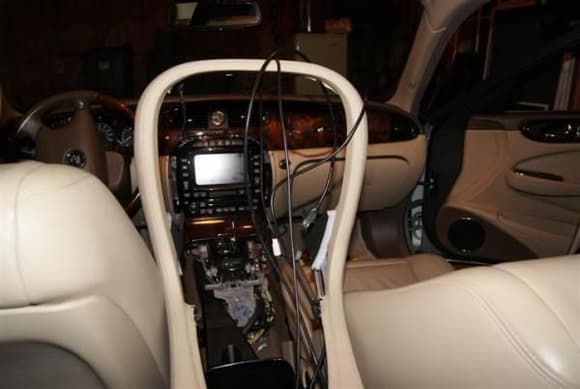 Cables routed in center console surround, prior to replacing center console