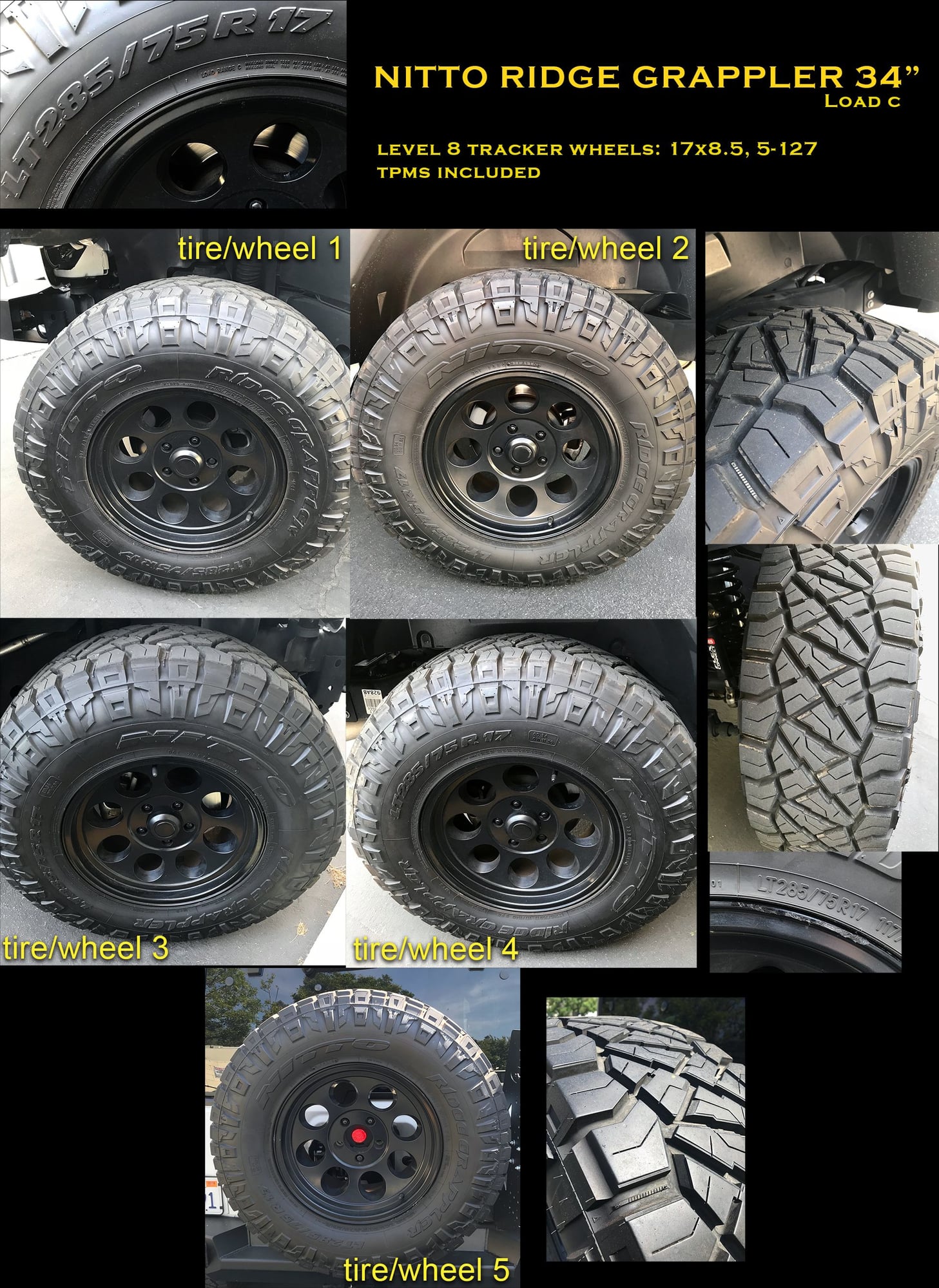 Wheels and Tires/Axles - For Sale: 5x Nitto Ridge Grappler 34 with wheels & tpms - Used - 2007 to 2018 Jeep Wrangler - Glendale, CA 91202, United States