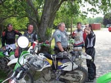 NJ Pine Barrens - being hassled by the law, all our bikes were checked for street legal violations, all the way down to DOT approved tires