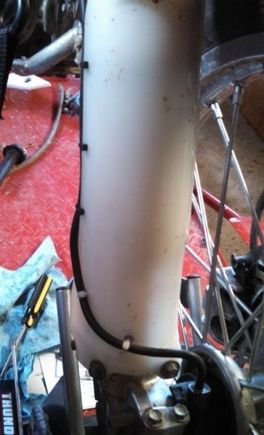 Zip tying speedo cable to fork guard