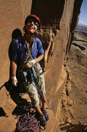 Michelle contemplating the lead on the next pitch - Southern Utah 1999