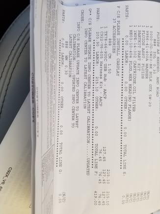 Copy of receipt detailing cost of Android Auto/ApplePlay Upgrade
