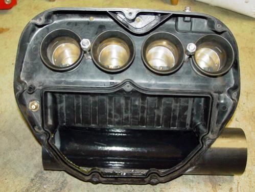 Suzuki velocity stacks installed inside the air box.