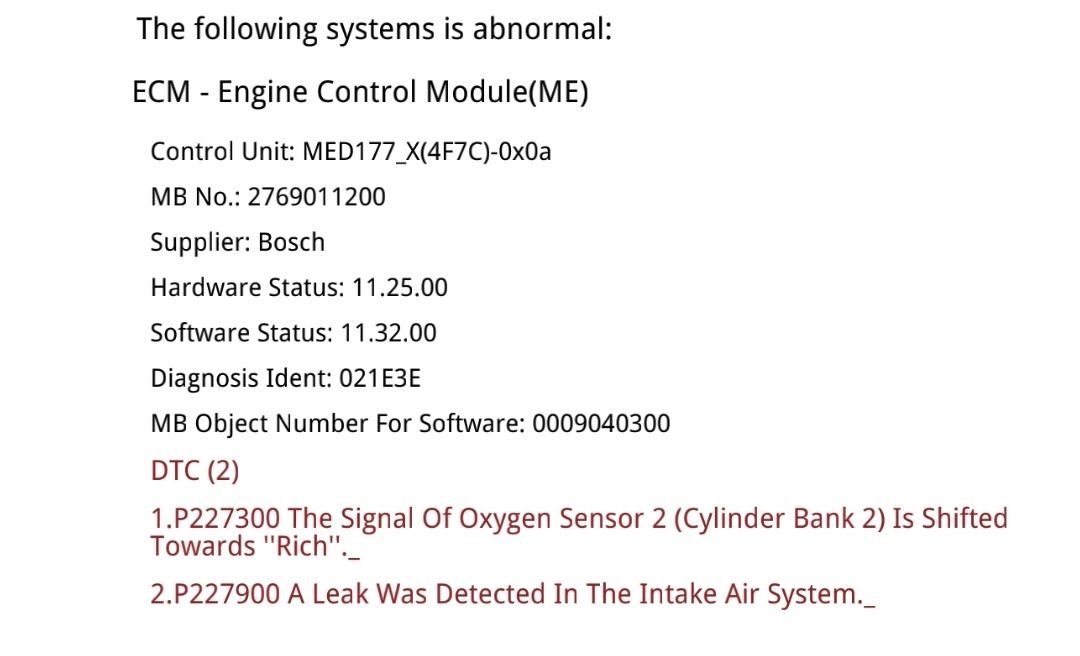 ECU FAULTS