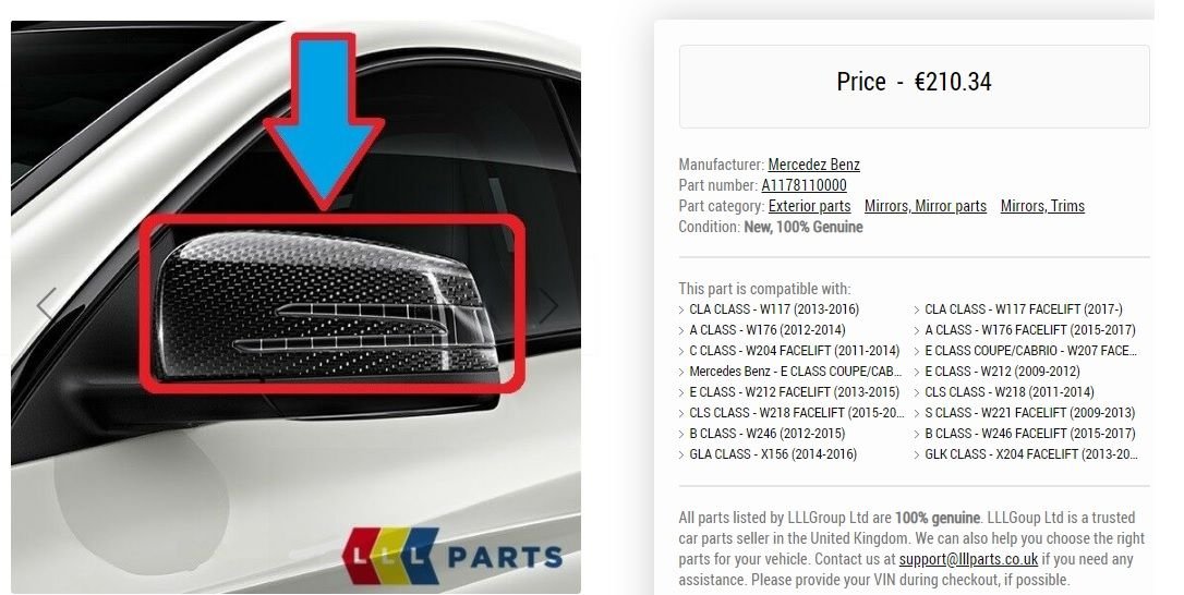 Exterior Body Parts - CARBON MIRROR COVER TRIM KIT #A1178110000 - New - All Years Mercedes-Benz All Models - Kranj, Slovenia