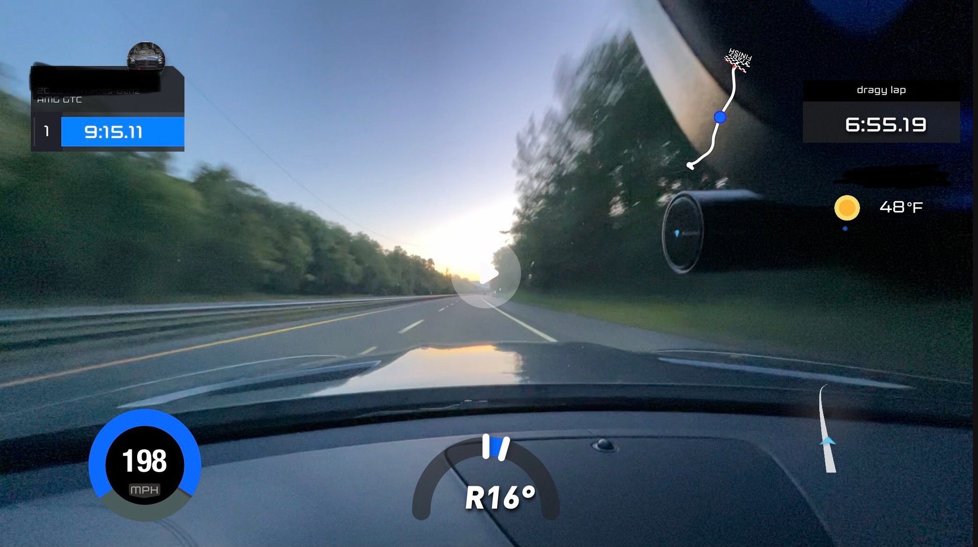 Dragy-Lap app showing the actual GPS speed at the same minute 6:55.15 of the run