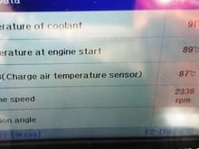 This is the hot reading after a spirited run down the highway.  Charge air temp seems exceedingly high - almost as hot as the engine and coolant temps.    Im guessing The engine and coolant temps are in the okay range. 