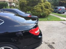 Remmoved the OEM AMG Spoiler I had and replaced that with a CF unit.  Comparison between hers (non AMG but stock on a C300) to mine