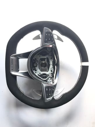 Alcantara steering wheel with white chapter ring and Brabus RACE paddles with Amg steering trim piece - $1350