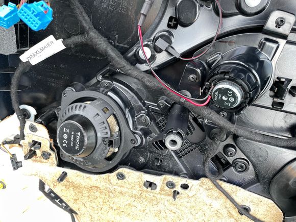 Focals in place with their pass filters secured in the door panel.
