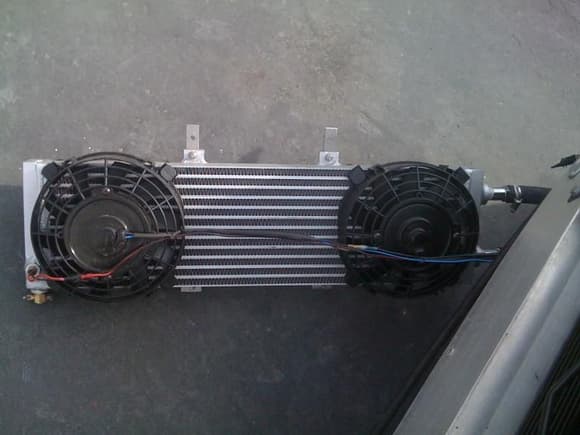 Two 7&quot; radiator fans in pull mode wired to relay controlled by programmable fan controller.