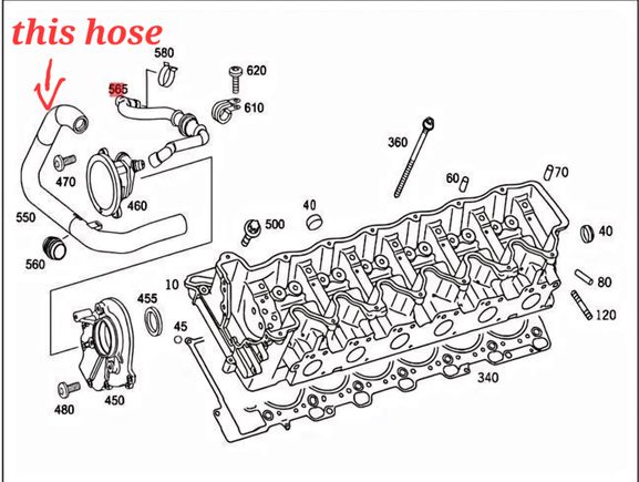 I'm looking for the part number to the larger hose that goes from the oil seperator to the drivers side air intake box on the m275. Mine developed a crack where it goes onto the oil seperator. I tried cutting it shorter but it cracked again. If anyone knows of something else i could use in its place that would be great as well. Thanks